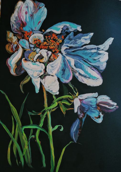 Картина под названием "Flowers" - Яна Заворзаева, Подлинное произведение искусства, Масло