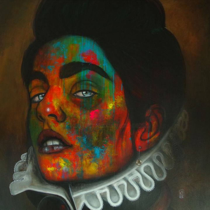 Peinture intitulée "Femme à la Perle" par Umo Masada, Œuvre d'art originale, Acrylique