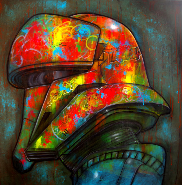 Painting titled "TANK TROOPER" by Umo Masada, Original Artwork, Acrylic