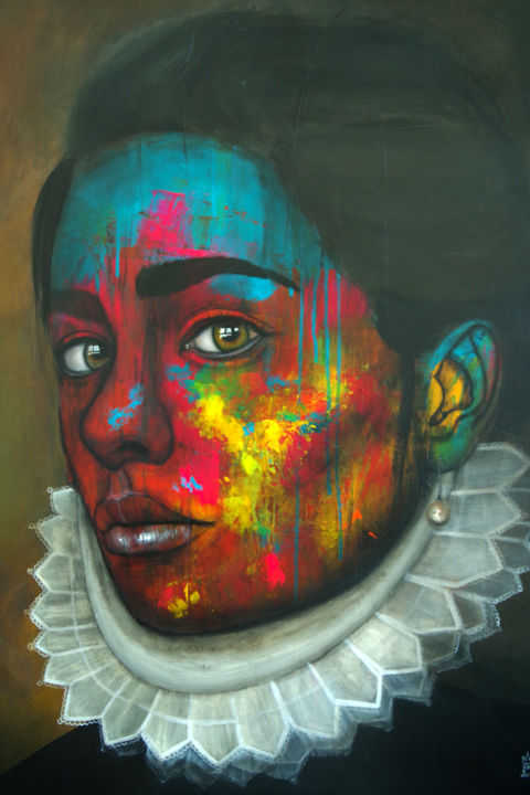 Peinture intitulée "Portrait entre rena…" par Umo Masada, Œuvre d'art originale, Acrylique