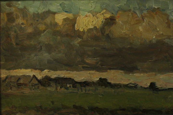 Painting titled "Village" by Mikhail Grebenkov, Original Artwork, Oil