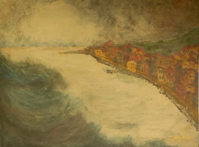 Malerei mit dem Titel "Ein Tsunami kommt" von Jörg Hanam, Original-Kunstwerk, Öl