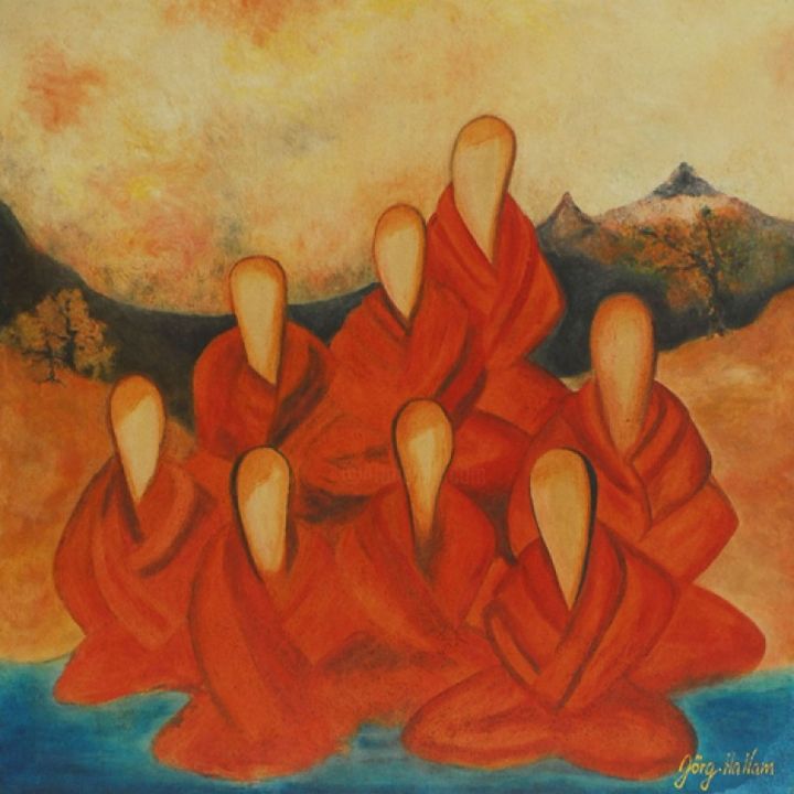 Painting titled "Buddhistische Mönch…" by Jörg Hanam, Original Artwork, Oil