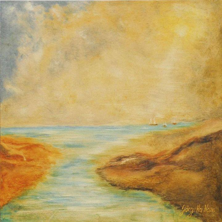 Malerei mit dem Titel "Flussmündung" von Jörg Hanam, Original-Kunstwerk, Öl
