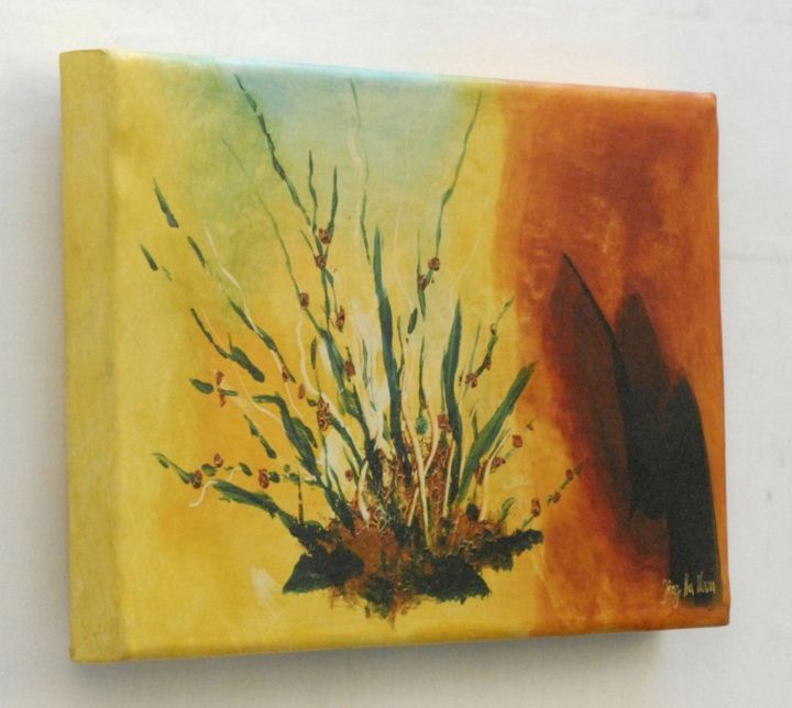 Malerei mit dem Titel "Wüstenblume" von Jörg Hanam, Original-Kunstwerk, Öl