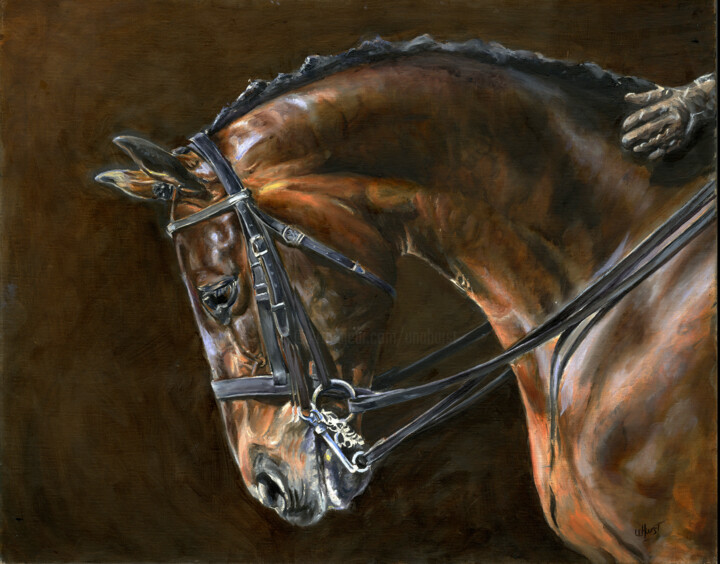 Painting titled "Bay Horse" by Una Hurst, Original Artwork, Oil