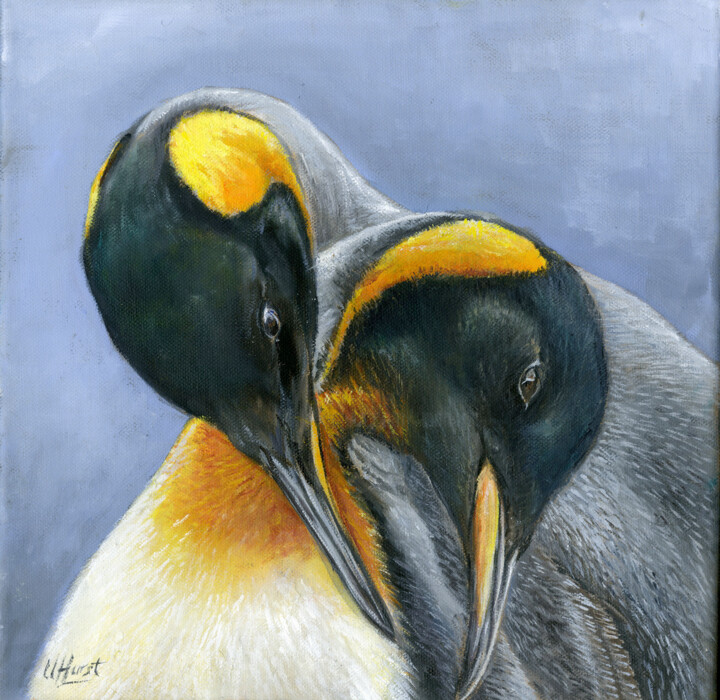 Painting titled "King penguins Apten…" by Una Hurst, Original Artwork, Oil