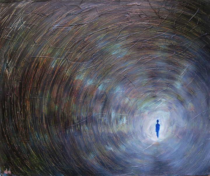 Malerei mit dem Titel "Down the rabbit hole" von Un Air De Kiwano, Original-Kunstwerk, Öl