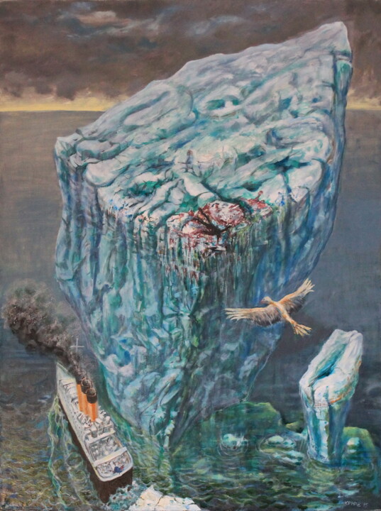 Painting titled "Плавание большого к…" by Krnkhv, Original Artwork, Oil