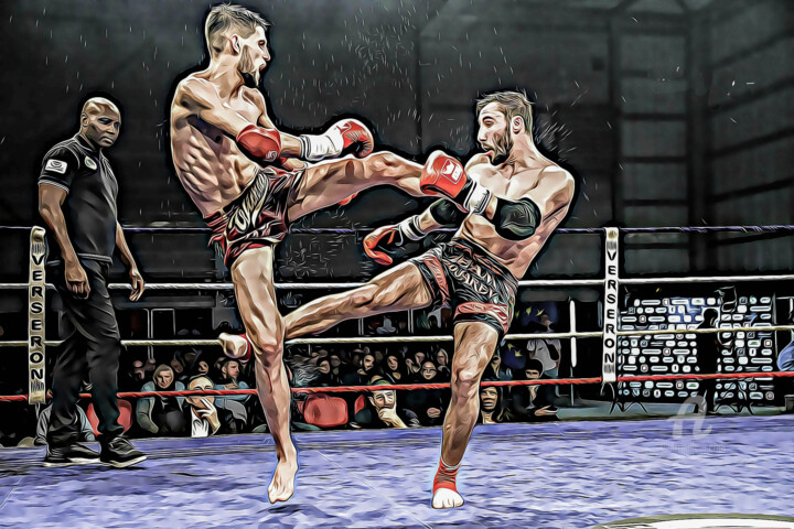 Photographie intitulée "Boxeur sur un ring…" par Farouk Ferrah, Œuvre d'art originale, Photographie manipulée