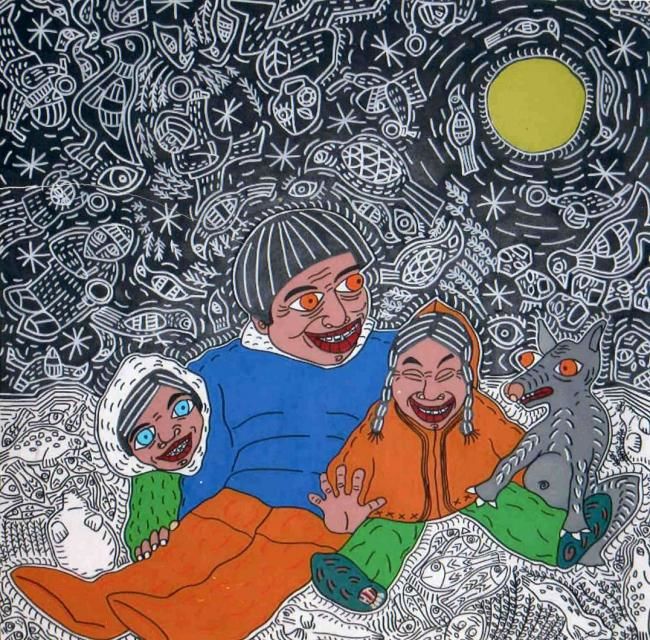 le bonheur - Painting, 90x90 cm ©2003 by Hélène Chépa -