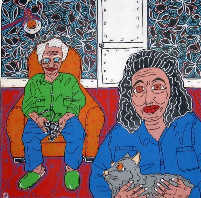 Jim et Monique - Painting, 90x90 cm ©2003 by Hélène Chépa -