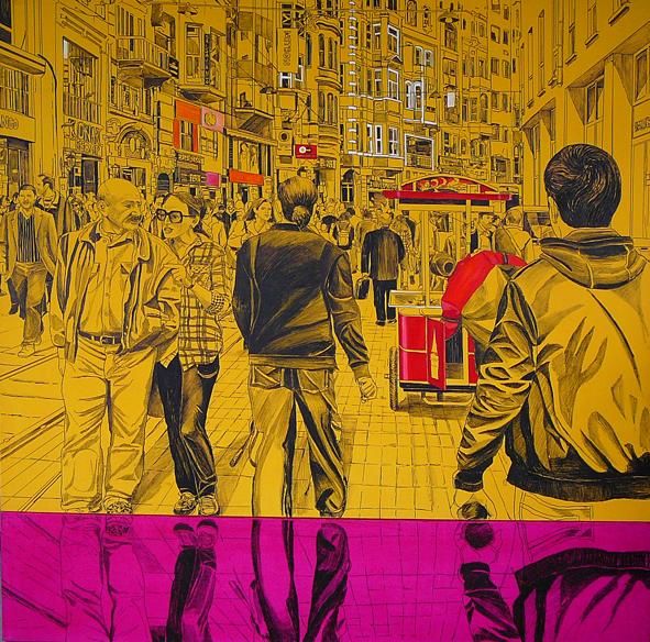 Pintura titulada "İstiklal Caddesi Ya…" por İSmail Üner, Obra de arte original