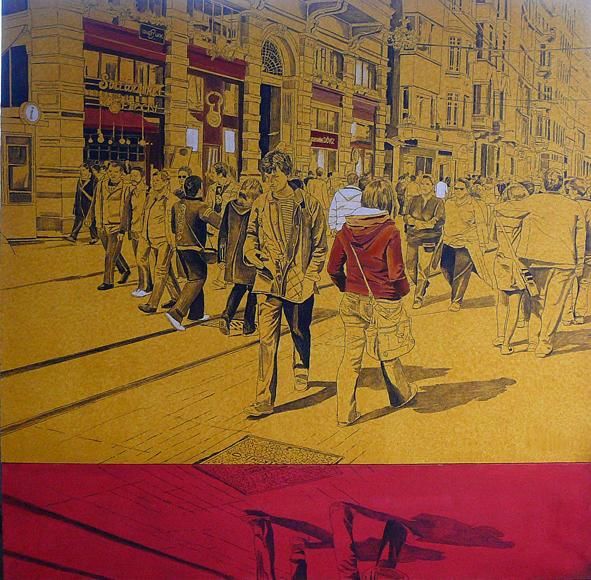 Malerei mit dem Titel "İstiklal Caddesi nd…" von İSmail Üner, Original-Kunstwerk