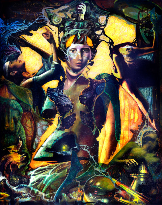 Pintura titulada "Caryatides" por Cezar Ungureanu, Obra de arte original, Acrílico Montado en Bastidor de camilla de madera