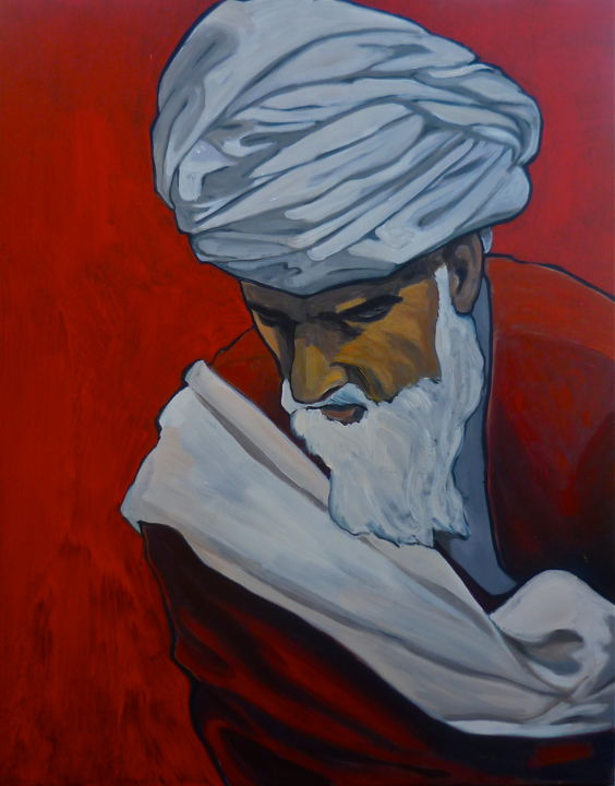 Painting titled "L'Afghan" by James La Bruyere, Original Artwork, Acrylic Mounted on Wood Stretcher frame
