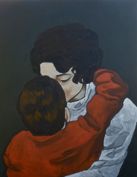 Painting titled "Le baiser" by James La Bruyere, Original Artwork, Acrylic Mounted on Wood Stretcher frame