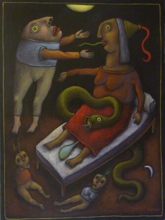 Peinture intitulée "La dame au serpent" par Unknown Artist, Œuvre d'art originale