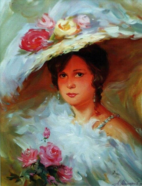 Painting titled "Портрет женщины" by Unknown Artist, Original Artwork, Oil