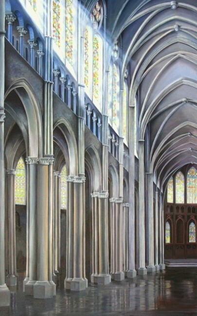 Schilderij getiteld "Notre Dame of Chart…" door Unknown Artist, Origineel Kunstwerk, Olie