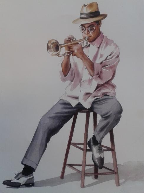 Schilderij getiteld "the jazz player" door Unknown Artist, Origineel Kunstwerk, Olie