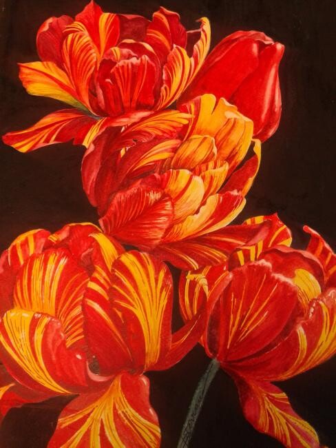 Schilderij getiteld "Tulips" door Unknown Artist, Origineel Kunstwerk, Olie