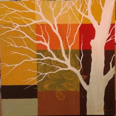 Painting titled "Art Deco with tree" by Unknown Artist, Original Artwork, Oil