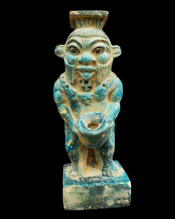Sculpture titled "Faience Bes" by Unknown Artist, Original Artwork, Clay