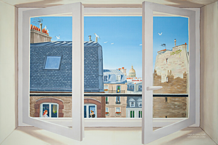 Peinture intitulée "fenêtre invalides" par Unknown Artist, Œuvre d'art originale, Acrylique