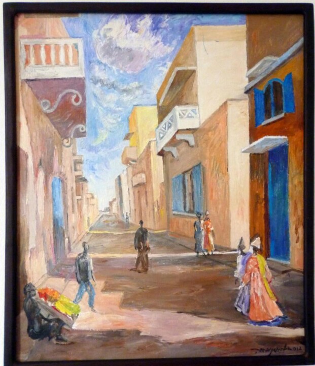 Painting titled "Une Rue de Saint-Lo…" by Unknown Artist, Original Artwork, Acrylic