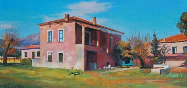 Painting titled "country house" by Unknown Artist, Original Artwork, Oil