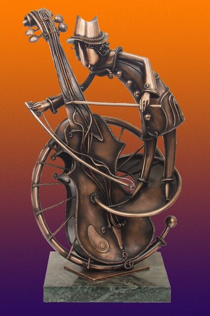 Sculpture titled "Виолончелист" by Unknown Artist, Original Artwork, Metals