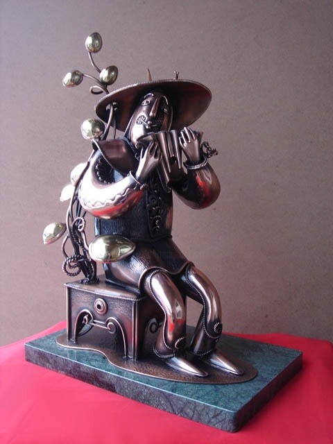 Sculpture titled "Игра на флейте" by Unknown Artist, Original Artwork, Metals