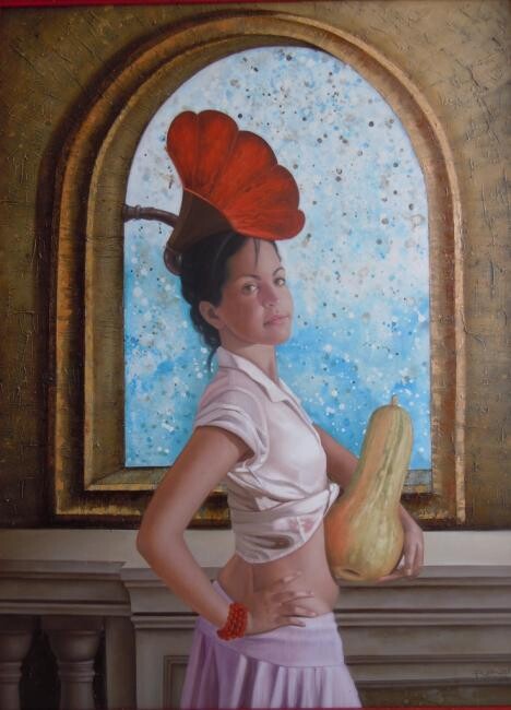 Pintura titulada "Cuban Youth Lady wi…" por Unknown Artist, Obra de arte original