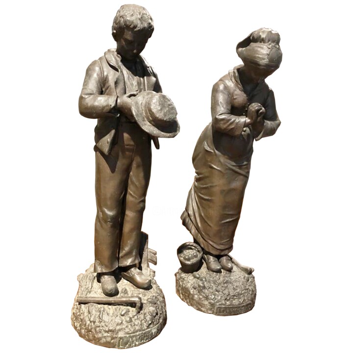 Sculpture intitulée "Two Peasants" par Unknown Artist, Œuvre d'art originale, Bronze