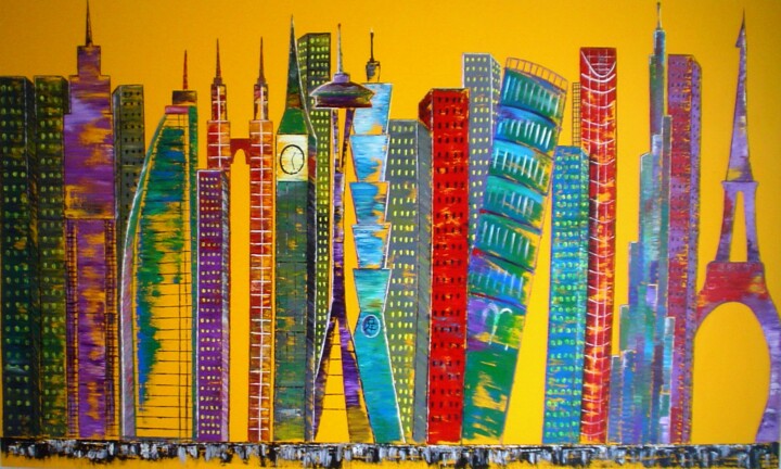 Painting titled "INTERNATIONAL BUILD…" by Unknown Artist, Original Artwork, Oil