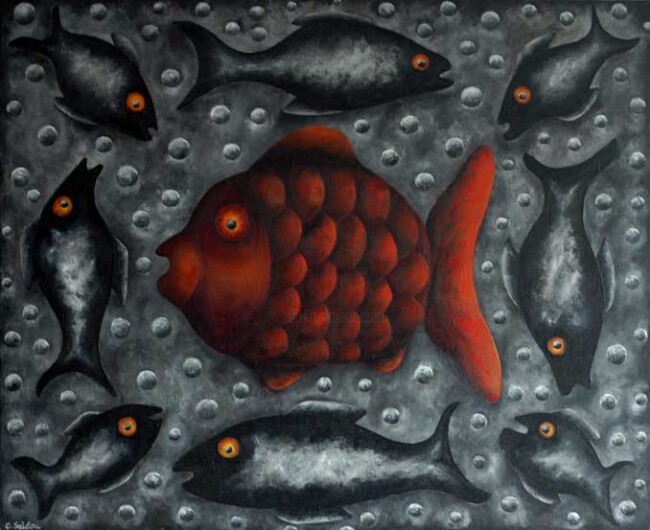 Painting titled "Le poisson rouge" by Unknown Artist, Original Artwork