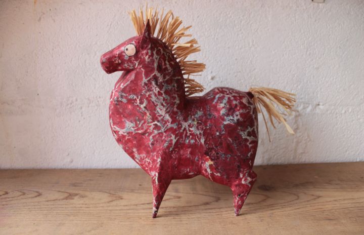 Sculpture titled "cheval n°2" by Un Monde Plus Mieux, Original Artwork, Paper