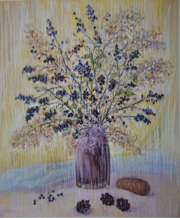 Картина под названием ""Натюрморт с шишкам…" - Юнона Ненахова, Подлинное произведение искусства, Пастель