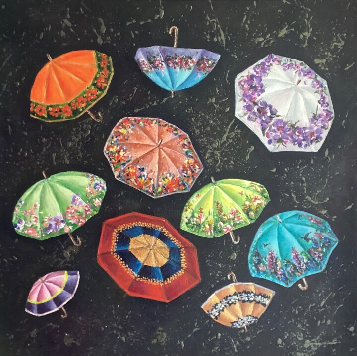 Painting titled "Umbrellas" by Iryna Budai, Original Artwork, Acrylic