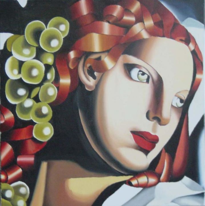 Painting titled "Lempicka Girl with…" by Tracy Kelly, Original Artwork