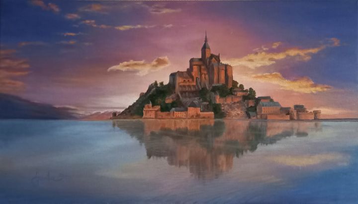 Painting titled "Mont-Saint-Michel" by Gunta Upeniece, Original Art, Oil