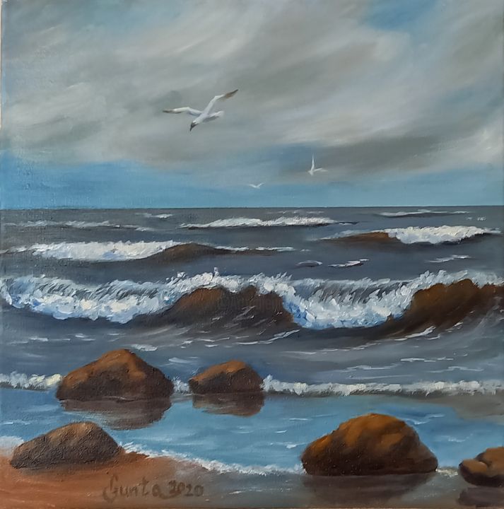 Painting titled "Baltic Sea" by Gunta Upeniece, Original Art, Oil