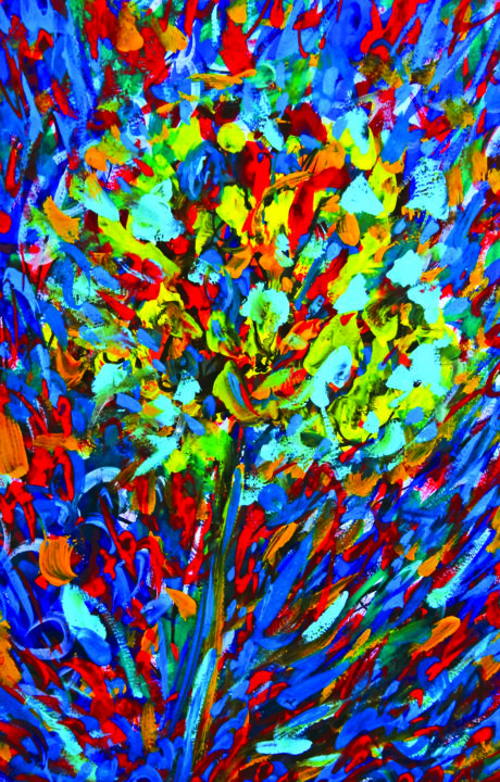 Painting titled "P060 Flowers In Love" by David Shlomo Moran, Original Artwork