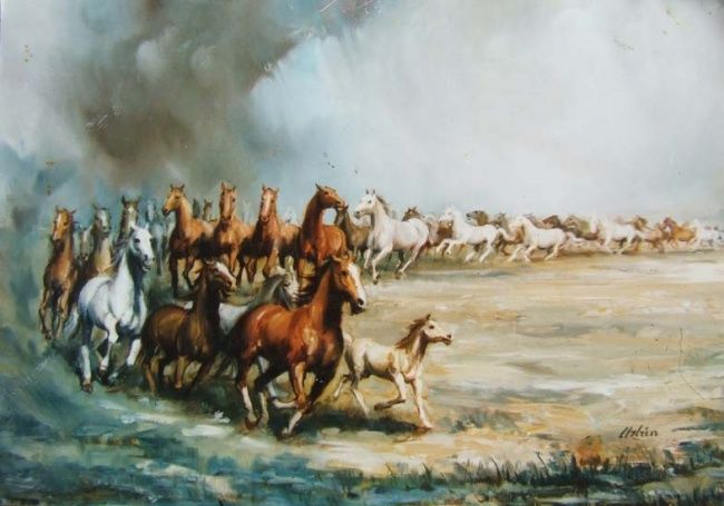 Pintura intitulada "Horses" por Gábor Urbán, Obras de arte originais
