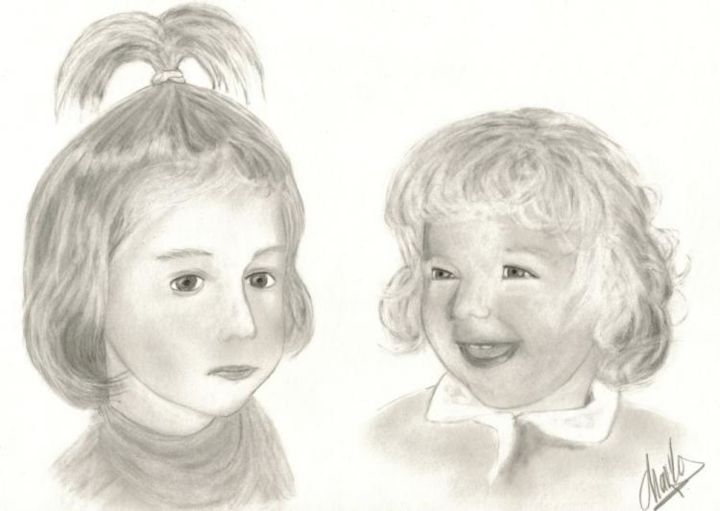 Drawing titled "Fillettes" by Charly Florandeau, Original Artwork