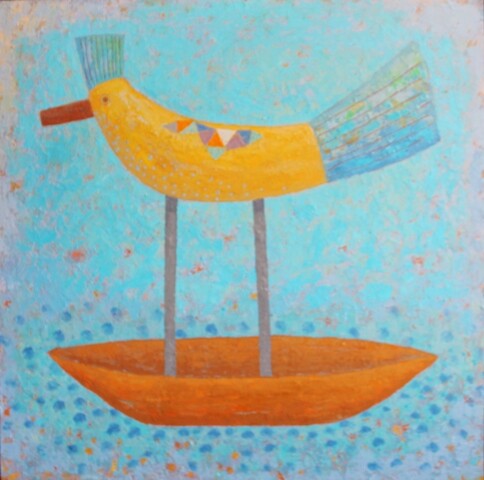 Peinture intitulée "Pájaro en lago" par Urbano Astuyauri, Œuvre d'art originale, Acrylique