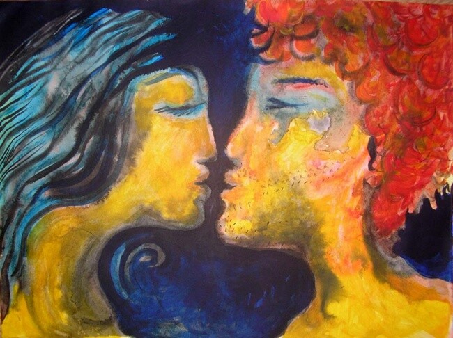 Painting titled "baiser hirsute" by Uriel Vallois, Original Artwork