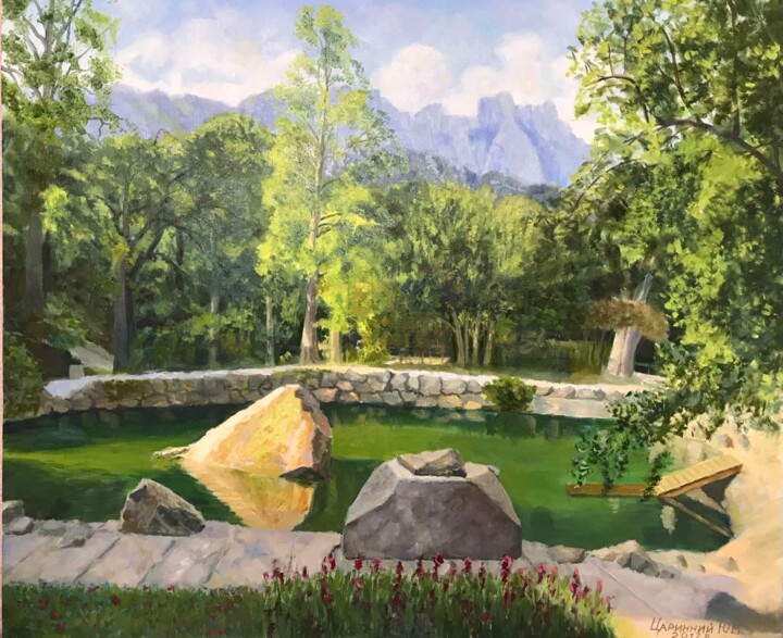 Картина под названием "В парке" - Юрій Царинний, Подлинное произведение искусства, Масло