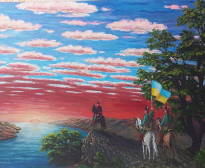 Painting titled "Флаг победы" by Iurii Shmygol, Original Artwork, Oil